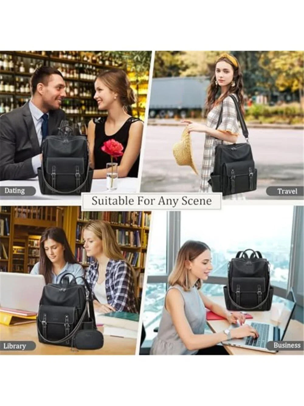 Womens Vegan Leather Backpack Purse Convertible Shoulder Bag Laptop Travel Bag